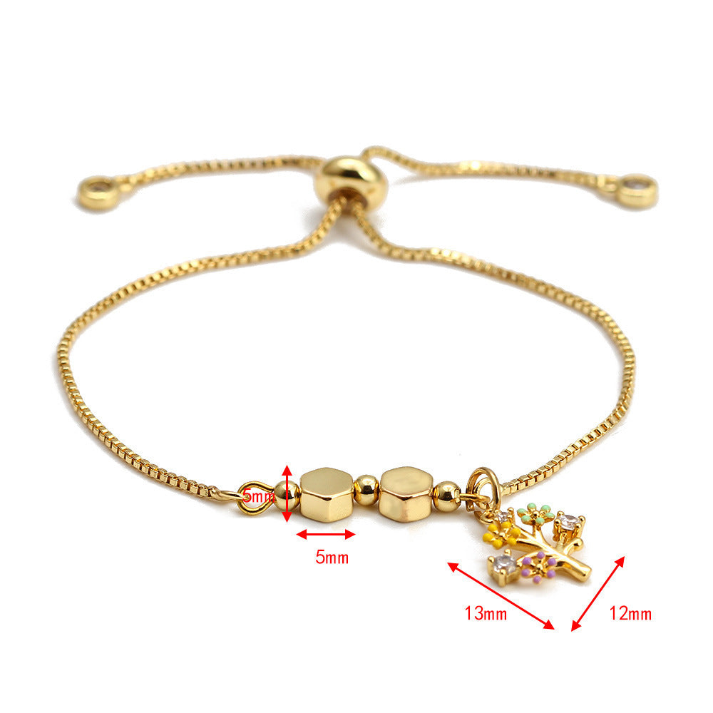 EVIL EYE Hamsa Hand Tree Turkish Evil Eye Charm Bracelet Gold Color Adjustable Bracelet Fashion Jewelry for Women/Girls
