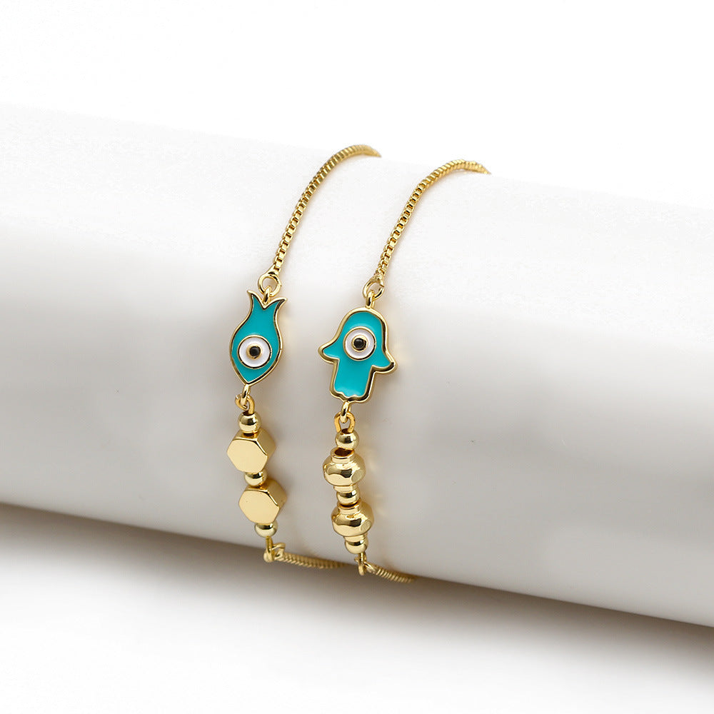 EVIL EYE Hamsa Hand Tree Turkish Evil Eye Charm Bracelet Gold Color Adjustable Bracelet Fashion Jewelry for Women/Girls