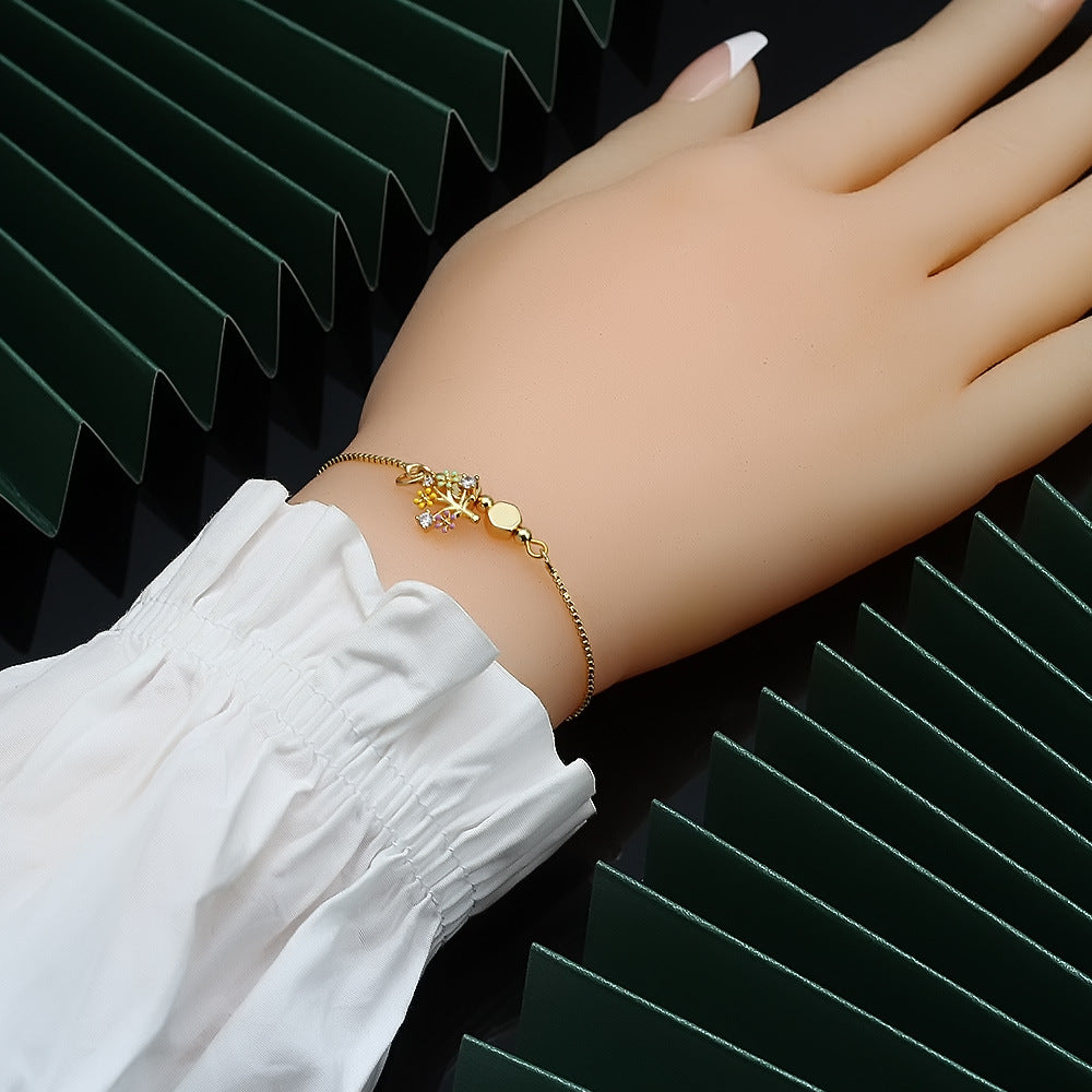 EVIL EYE Hamsa Hand Tree Turkish Evil Eye Charm Bracelet Gold Color Adjustable Bracelet Fashion Jewelry for Women/Girls